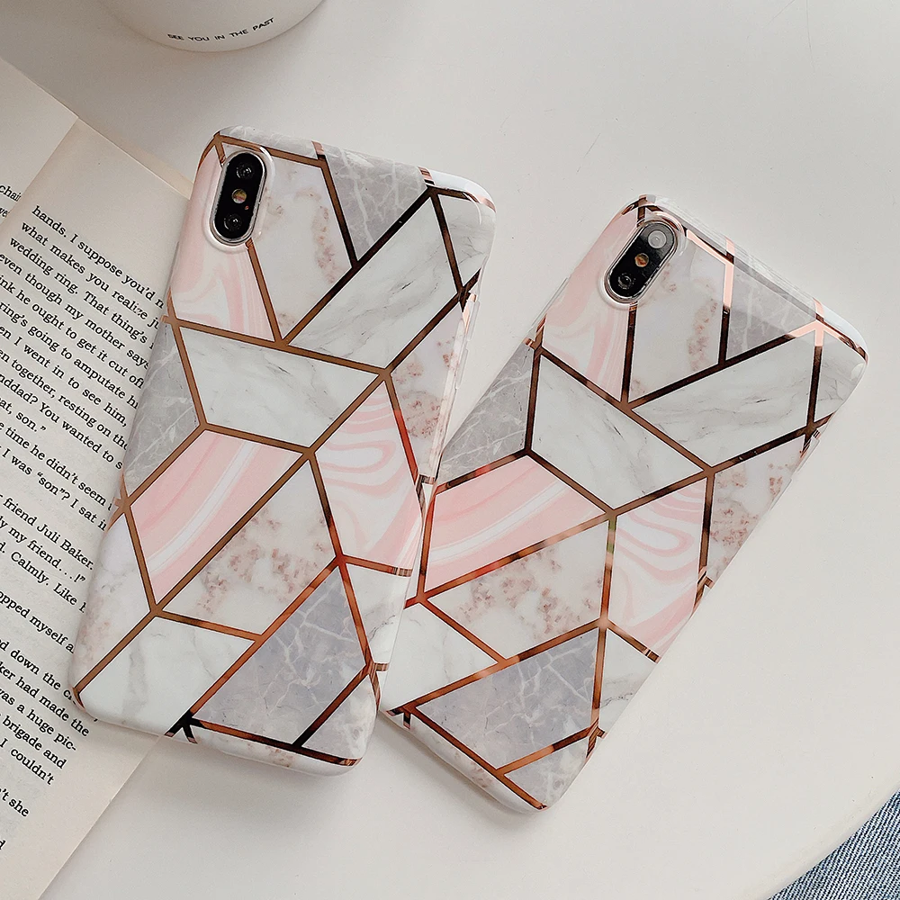 

Luxury Geometric Marble Phone Case For iPhone 8 7 6 Plus XR Fashion Anti-shock X Xs Max Back Cover For iPhone 6 6s Plus Cover