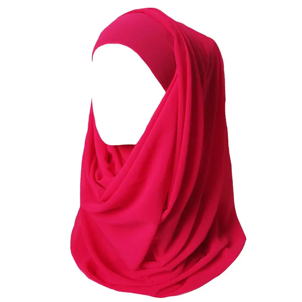 Высокое качество жемчуг пузырь шифон мусульманский хиджаб шарф платок однотонный цвет - Цвет: 17 bright pink