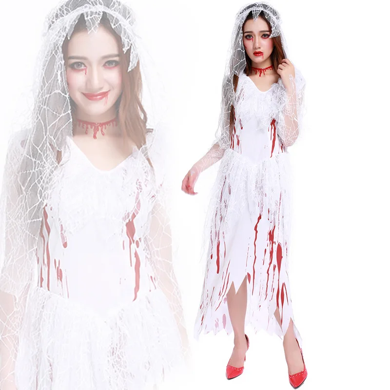 corpse bride halloween costumes cosplay 2016 ghost bride women white bloody long dresses fancy party carnival - Halloween Costumes Prices corpse bride halloween costumes cosplay 2016 ghost bride women white bloody long dresses fancy party carnival - Halloween Costumes Prices