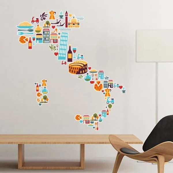 

Map City Italy Mark Landmark Architecture Custom Landscape Illustration Pattern Wall Sticker Art Decals Wallpaper for Room Decal