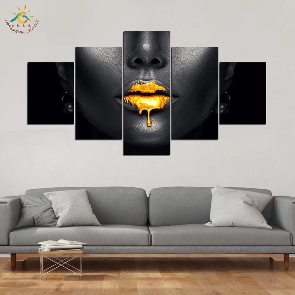 

Gold Paints Lip Art Modern Canvas Art Prints Poster Wall Painting Home Decoration Artwork Wall Art Pictures for Bedroom 3 PIECES
