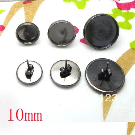 

Free shipping!!! 200sets 10mm Gun Black Stud Earring Blanks Base Tray Bezel Cameo Setting Post Bullet Stopper Back