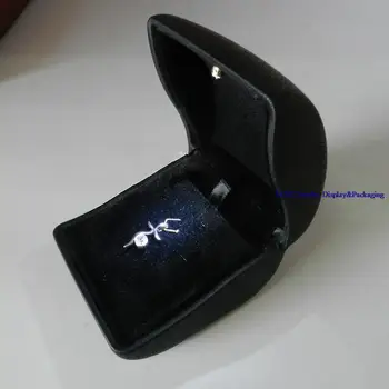 

Newest Wholesale High Quality Jewelry Gift Box Black PU Leather LED Lighted Insert Storagebox Ring Pendant Casket Free Shipping
