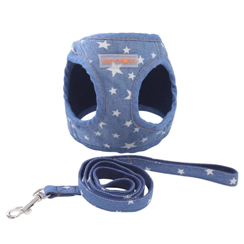 High Quality Soft Dog Harness Vest Leash Set Adjustable Denim Chest Strap Dog Puppy Walking Lead Cat Safe Leash British Style - Цвет: A