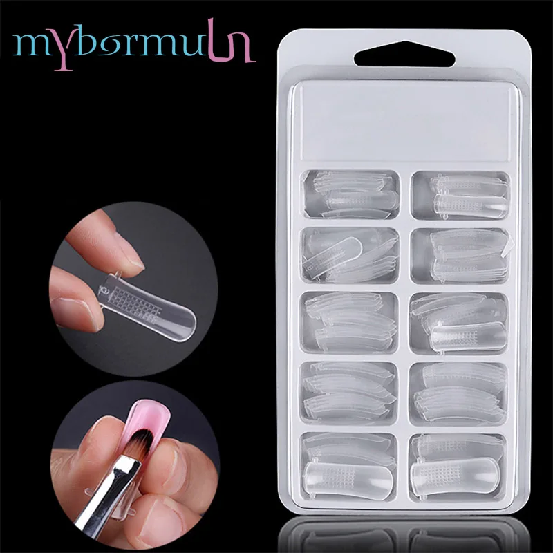 

100pcs/lot Transparent Fake Nail Quick Building Fake Nails Mold for nail Extension clear Easy Nail Art UV Builder Poly Gel Tool