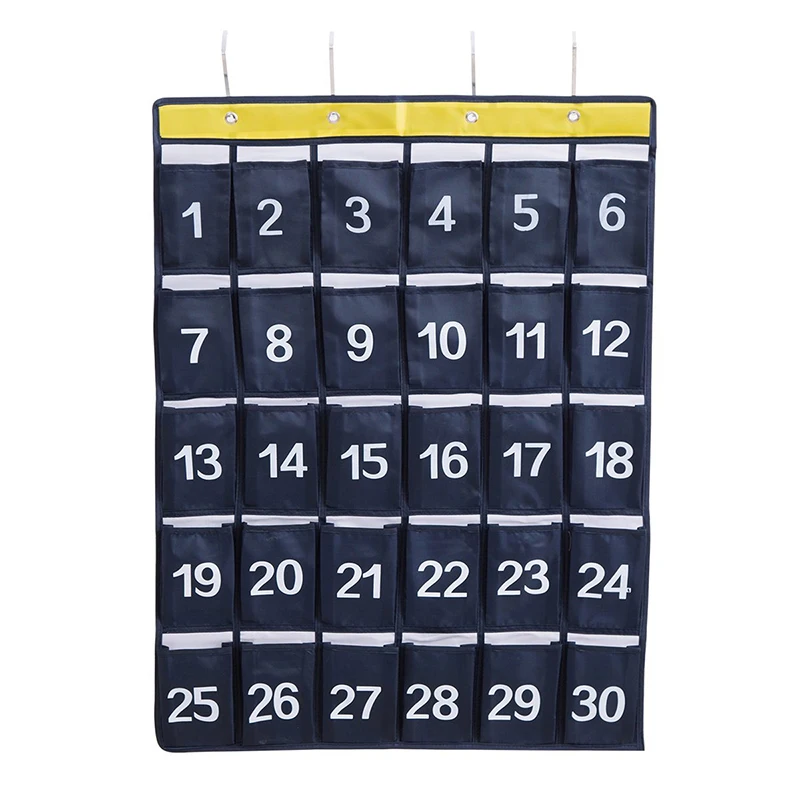 Alezywels Numbered Pocket Chart Cell Phone Hanging Organizer Hanging Storage Bag for Classroom Calculator Mobile Phone Holders 36 Pockets, 4 Hooks