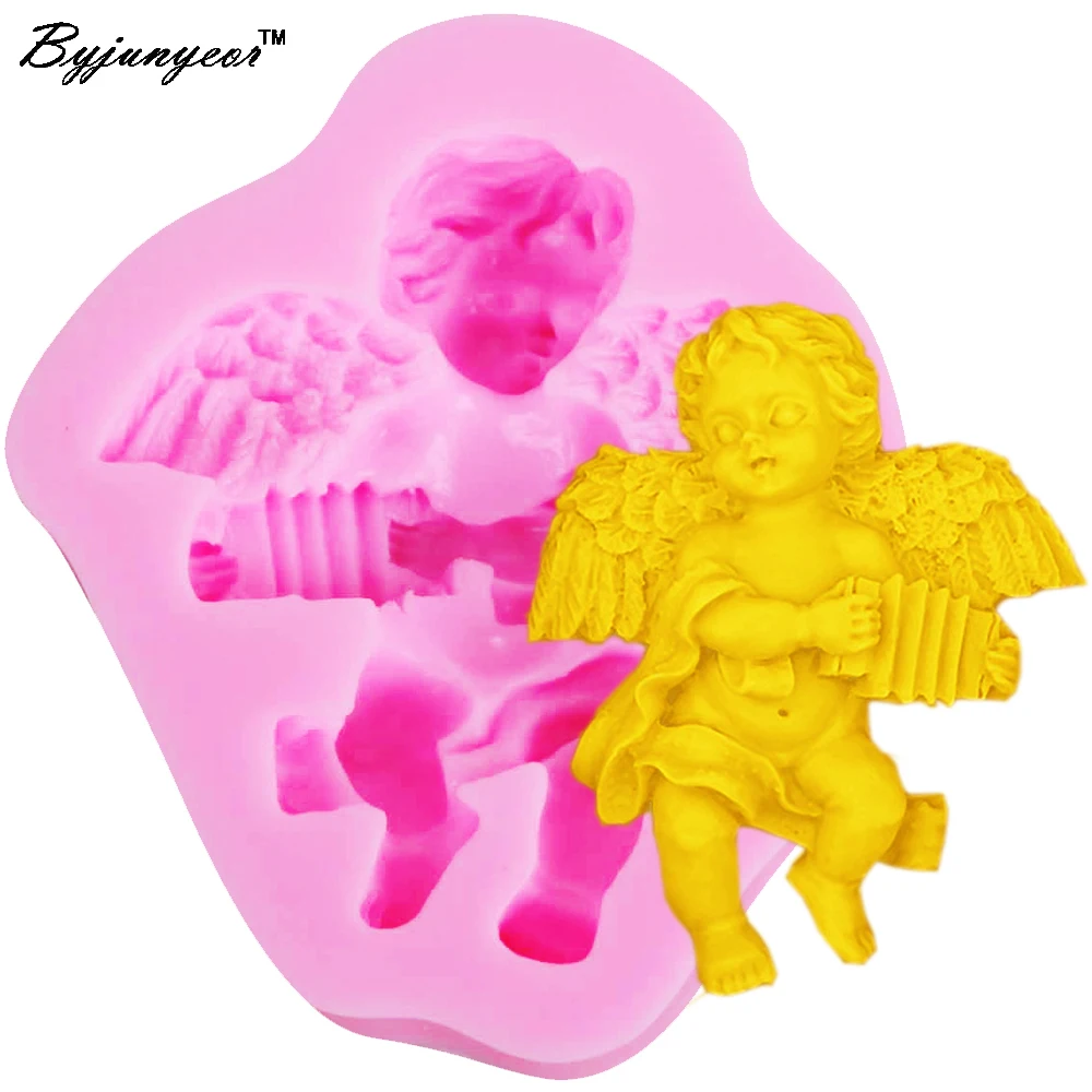

Byjunyeor M548 1PCS Baby Angel Playing fondant 3D silicone decoration mold DIY Cake Decorating Tools cooking mould 7.3*9*2cm