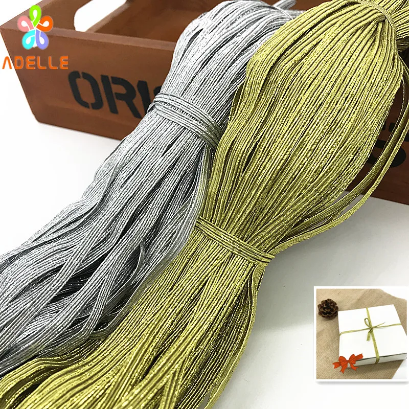 

High quality 3/5/8/10mm metallic gold elastic string flat DIY accessory zakka packing hangtag string gift tie free shipping 70m