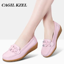 CAGILKZEL модные женские туфли из натуральной кожи на плоской подошве лоферы; женские туфли без застежки на Туфли без каблуков Дамская обувь задники, обувь на толстой резине; Мокасины