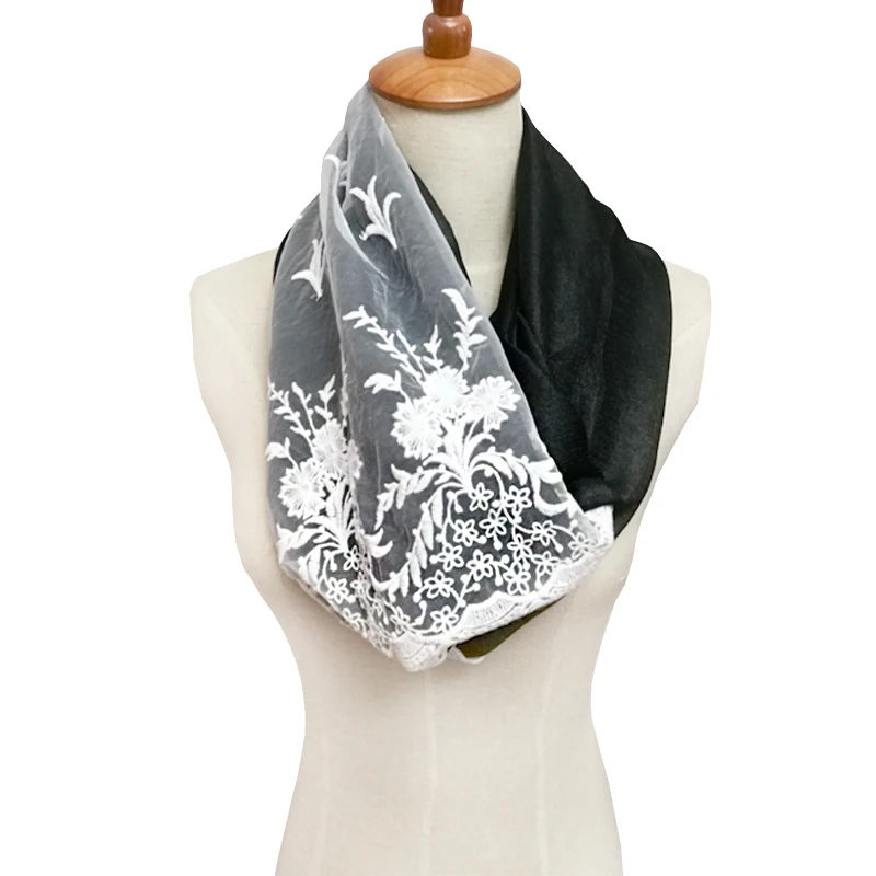 Дизайнерский летний шелковый хлопковый кружевной женский шарф с кольцом, модные женские шарфы, женские шарфы