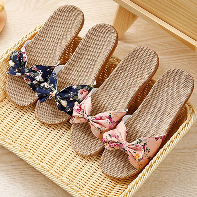 

New Women Bowtie Slippers Cane Slides Fashion Candy Color Indoor Non-slip Lightweight Shoes Solid Summer Comfort Beach Footwear