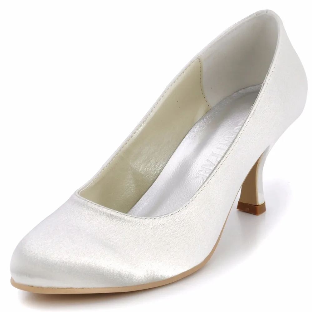 Осенне-Летняя женская свадебная обувь EP11011 белого цвета и цвета слоновой кости круглый носок на среднем каблуке атласная Пром вечерние