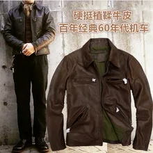 Мужская мотоциклетная куртка в стиле панк из натуральной яловой кожи, винтажная Ретро ковбойская куртка коричневого цвета xxxl 2xl