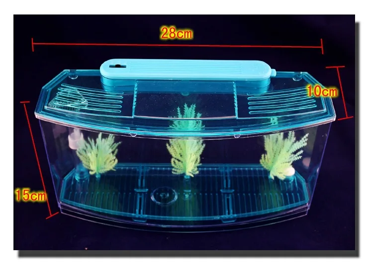 Светодиодный светильник для аквариума из акрила с тремя разделениями Betta Fish Tank с тройным бантом и изоляцией люка, коробка для пород синего и фиолетового цветов AT007