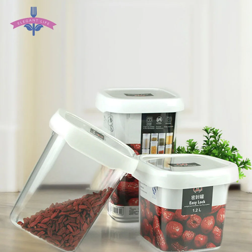 

1.2L/1.5L/2L Plastic Food Storage Box ABS Sealed Crisper Grains Tank Snacks Storage Container Waterproof Easy Lock Cans