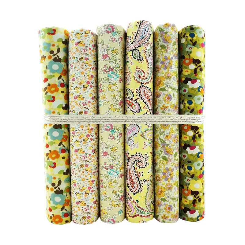 

6pcs/lot 45x50cm Twill 100% Cotton Combed Poplin Quilting Fabric Bundle "Yellow Floral ", Sewing Diy Patchwork Cloth 17.7"x19.7"