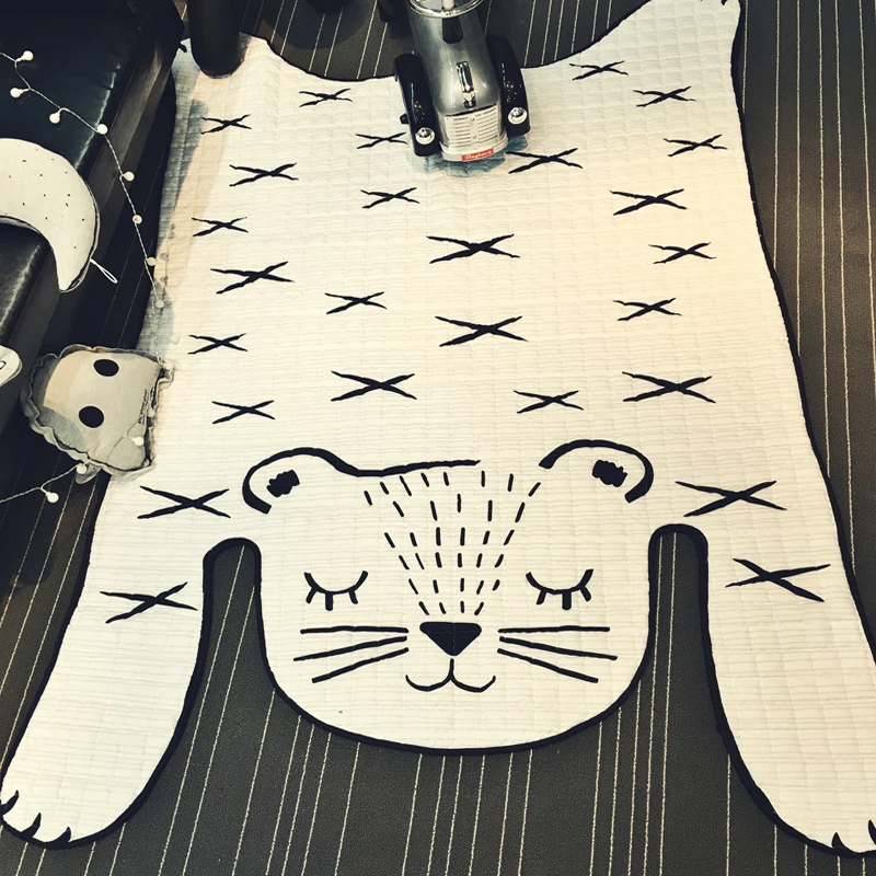 

Non-slip White Tiger Rug Quilting Mat 130x185cm size Polyester fabric carpet parlor crawling mat for kids children