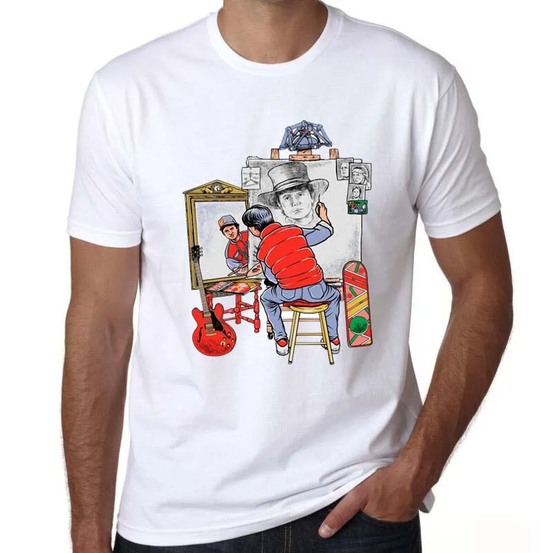 

Back To The Future White T Shirt 80S Marty Mcfly men tshirts