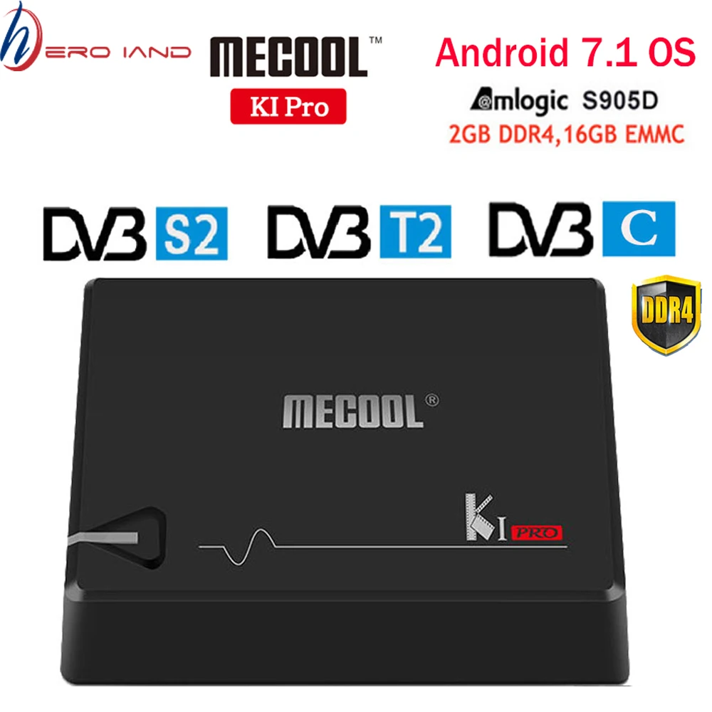 

MECOOL KI PRO TV Box K1PRO DVB S2+T2 Amlogic S905D Quad 2G+16G DVB-T2&S2/DVB-T2/DVB S2 DVB-C Set Top Box Android 7.1 TV Box