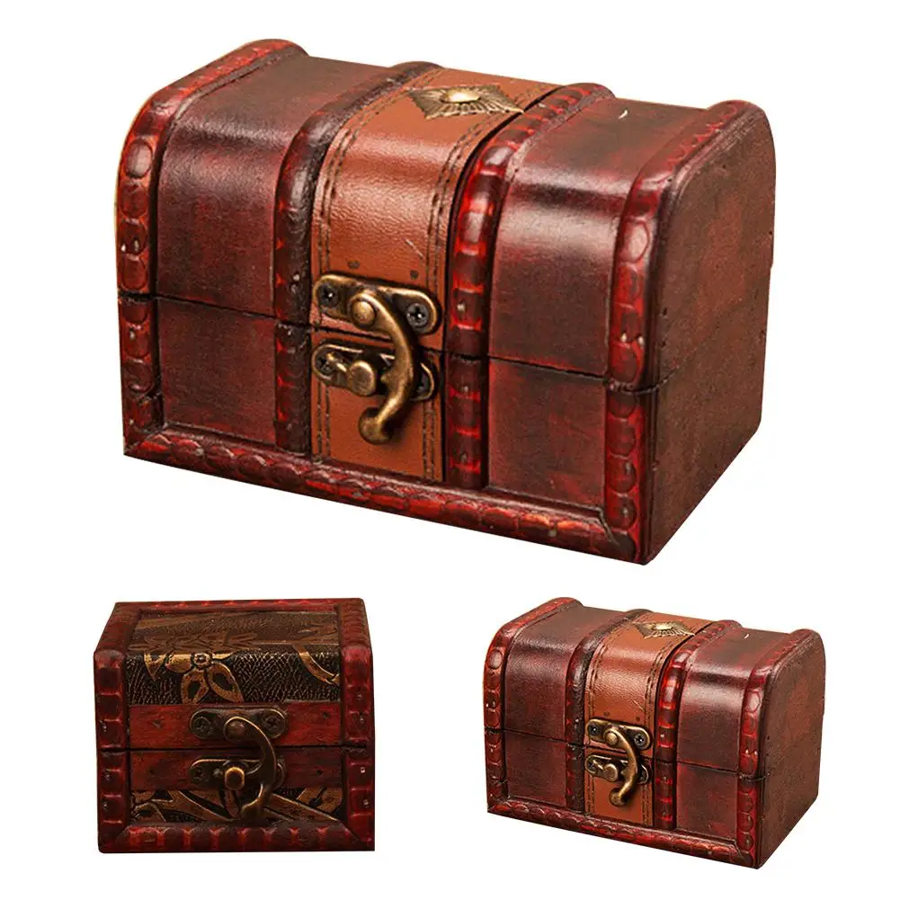 

Embossed Handmade Wooden Jewelry Storage Case Lockable Treasure Box Organizer