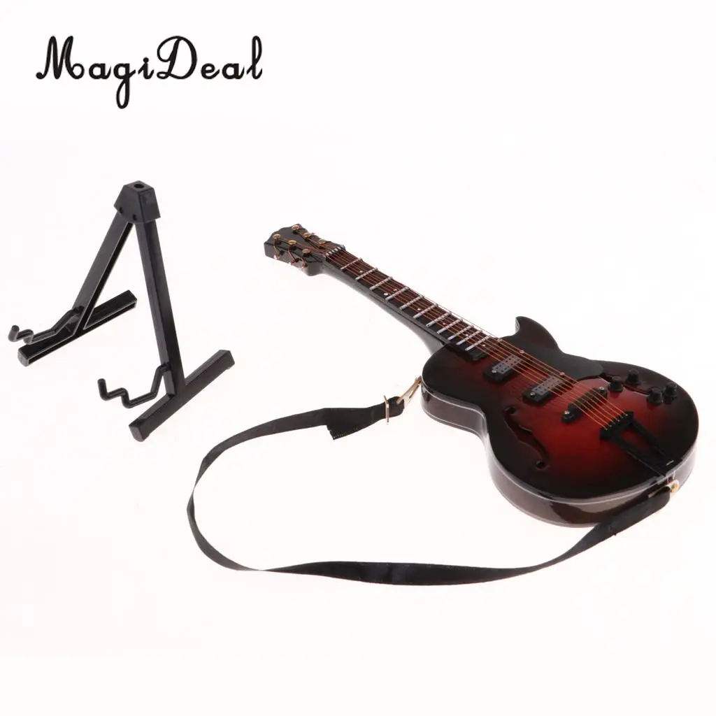 Handmade 1/6 Miniature Coffee Acoustic Guitar with Strap for   Figures /12inch Dolls Accessories Collections