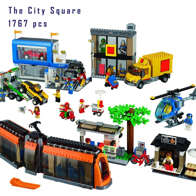 

Model building Block kits Compatible With Lego brick train 60097 02038 1767Pcs Geuine City The City Square Set 3D Bricks figure