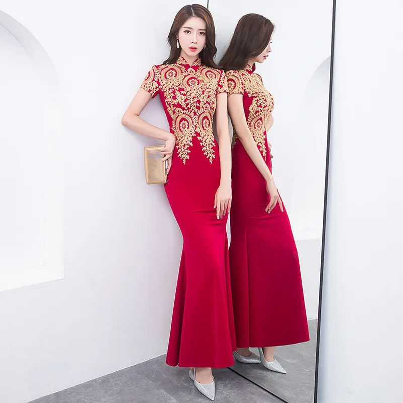 Летнее элегантное красное платье Cheongsam в китайском стиле; коллекция года; платья с вышивкой в 14 стилях - Цвет: As Picture