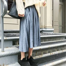 Женские юбки летние длинные металлические серебряные бархатные макси юбки с высокой талией Женская плиссированная повседневная юбка однотонная женская юбка миди