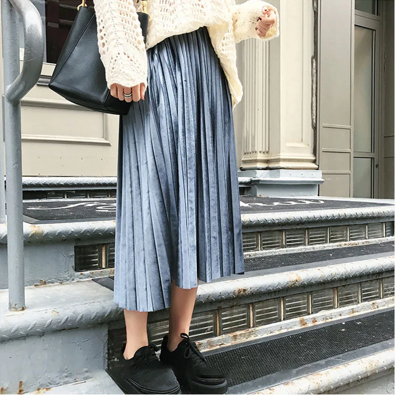 silver velvet pleated skirt