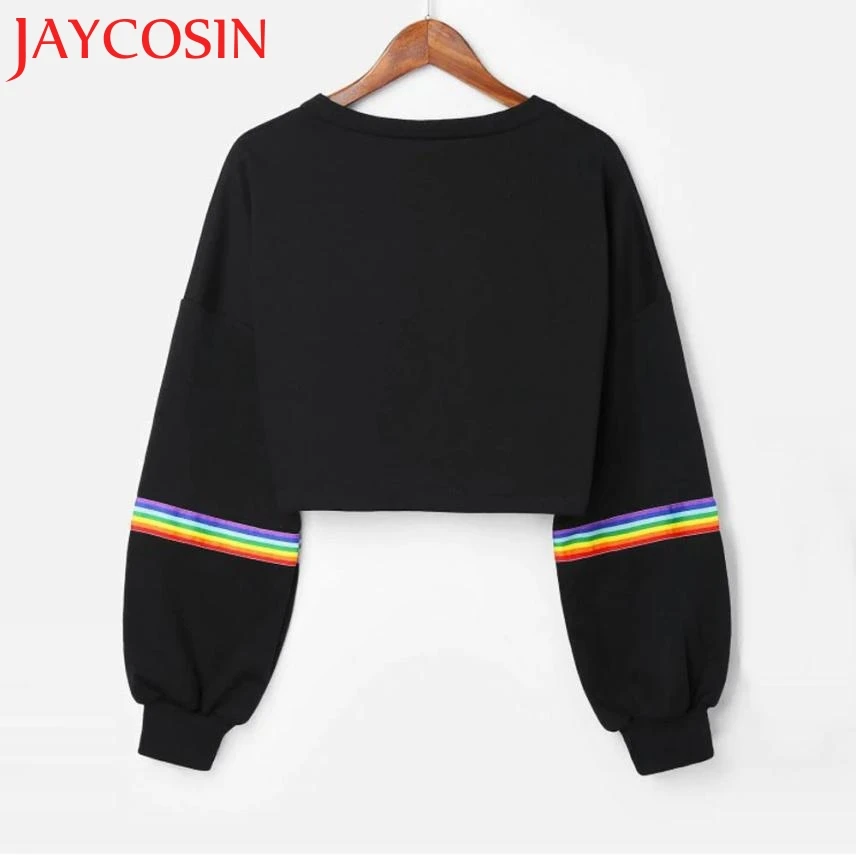 JAYCOSIN 2018 Женский Короткий полосатый джемпер с длинным рукавом черный пуловер