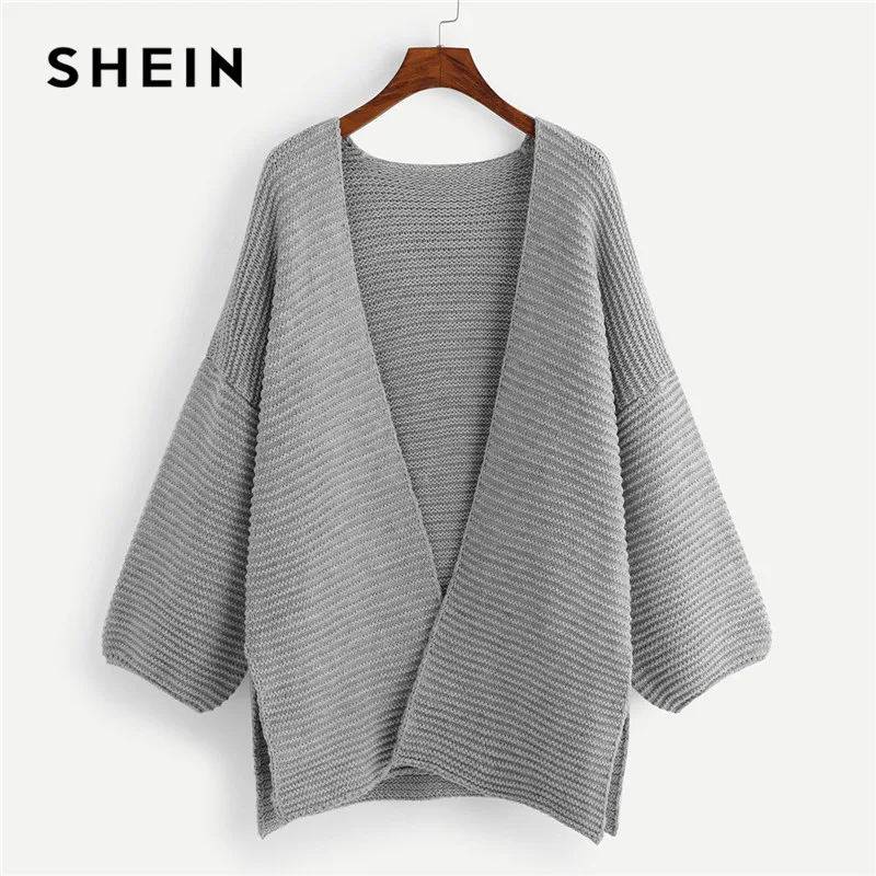 Buy SHEIN Grey Kintted Plus Size Slit Side Womens Long