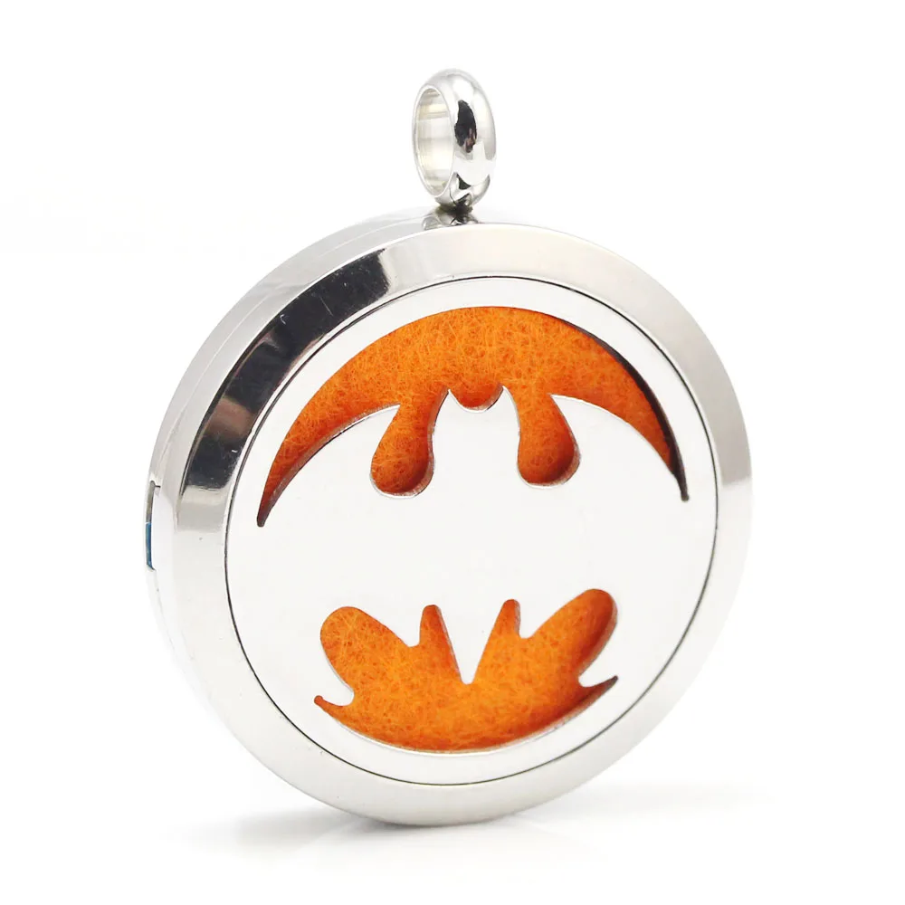 

10pcs/lot 30mm Stainless Steel Bat Essential Oil Diffuser Perfume Locket Pendant with Pads