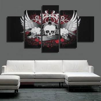 

HD 5 piece canvas art Printed skull and roses Painting Canvas Print room decor print poster picture canvas Free shipping/ny-4922