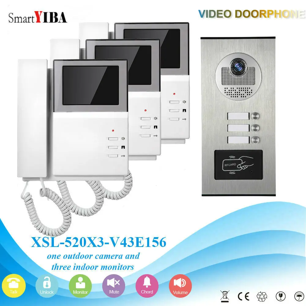 SmartYIBA Video Intercom 4.3 Inch Video Door Phone Doorbell Intercom System RFID Access Control Door Camera For 3 Unit Apartment SmartYIBA Video Intercom 4.3 Inch Video Door Phone Doorbell Intercom System RFID Access Control Door Camera For 3 Unit Apartment