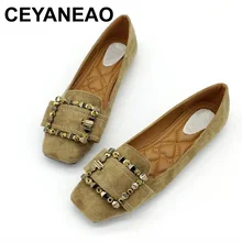 CEYANEAOWoman/туфли на плоской подошве без шнуровки, женские тонкие туфли с квадратным носком, женская обувь со стразами, мягкая обувь, zapatos mujer, большие размеры, черный цвет