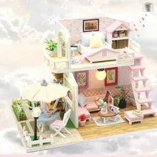 Мини Деревянный кукольный домик наборы игрушки ручной работы Миниатюрная модель Кукольный домик игрушки подарок для детей розовый Лофт