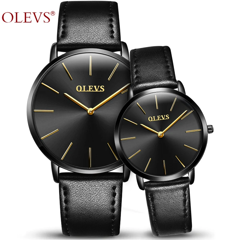 OLEVS модные парные кварцевые наручные часы Топ бренд ультра тонкие деловые часы пара кожаный ремешок водонепроницаемые часы 5868