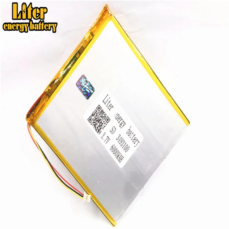 

1.0mm - 3 Pin plug 3.7 V 3493100 3595100 6000mah Rechargeable lipo battery li ion polymer lithium battery tablet pc