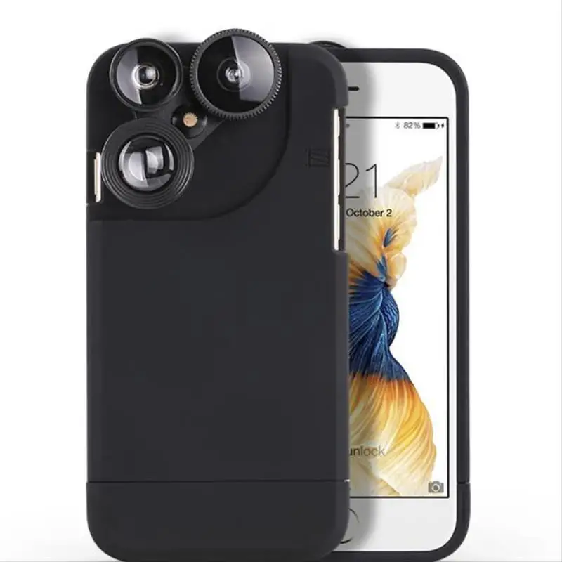 

4 in 1 Mobile Phone Lensese Cases Full Coverage For iPhone X 8 7 plus 6S 6Plus Wide Angle Macro Fisheye Phone Lenses Unique case