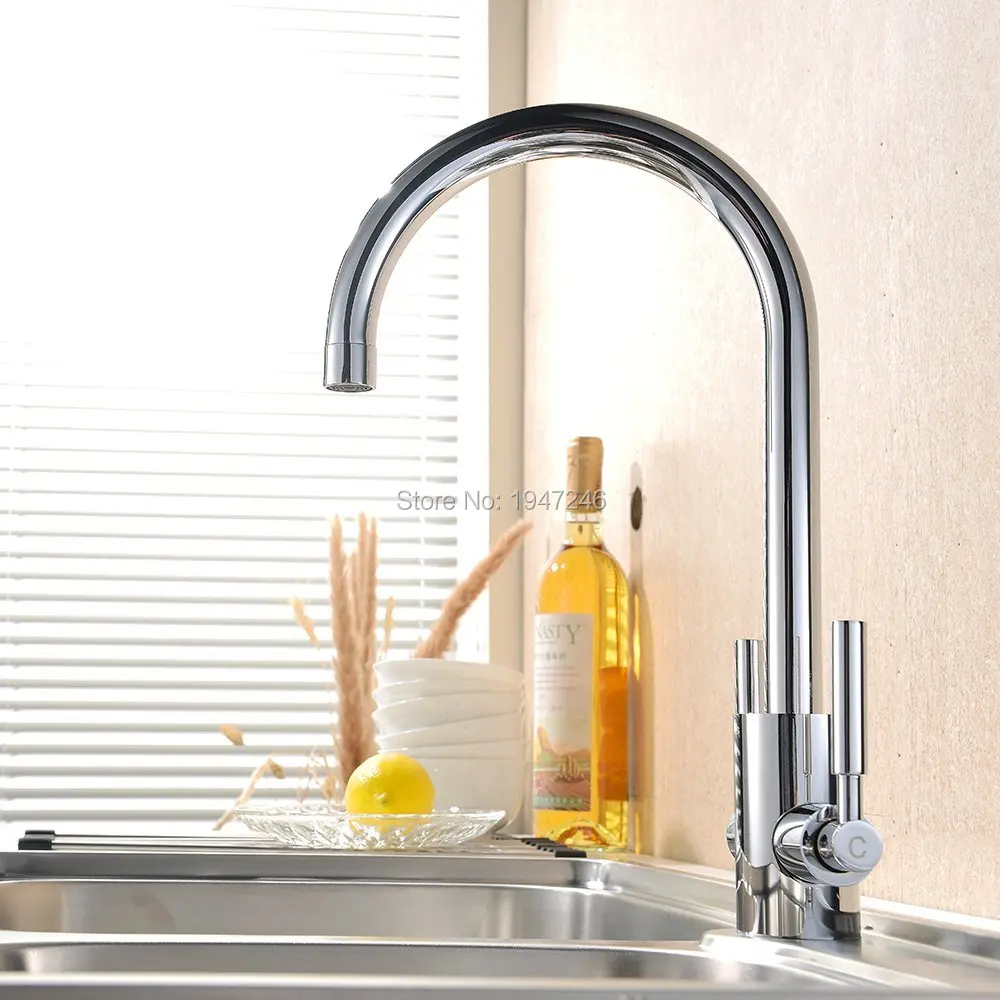  Wholesale High Quality Very Sturdy Paris Designer Double Handles Chrome Kitchen Sink Mixer Valve Ta - 32698445607