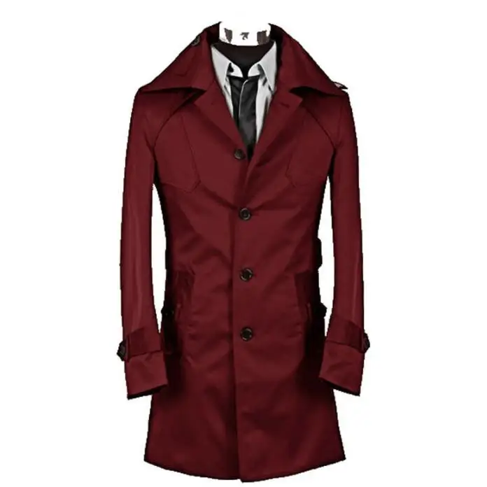 Мужской двубортный Тренч черный облегающий с длинным рукавом|trench coat men|mens overcoatmen