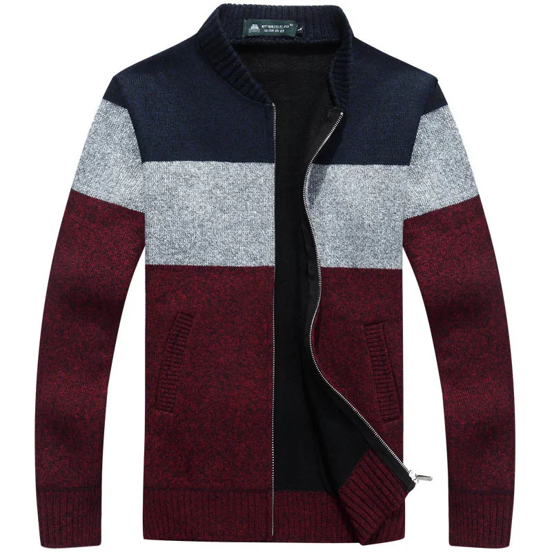 2019 Winter Stripe Patchwork O Collar Sweater Men's Zipper Cardigans