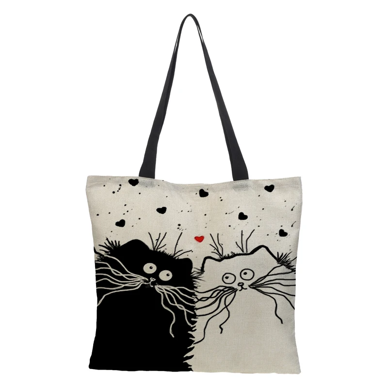 Индивидуальные милые женские сумки с принтом кота, льняные сумки-тоут с принтом логотипа, повседневные дорожные пляжные сумки с рисунком Тоторо