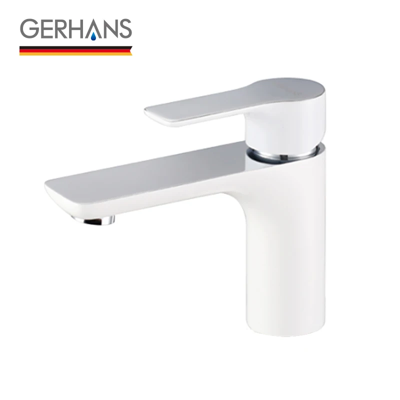 

GERHANS Irismart White Bathroom Basin Faucet Single Handle Lavatory Brass Water Tap Modern Bath Sink Mixer Tap Crane K11015