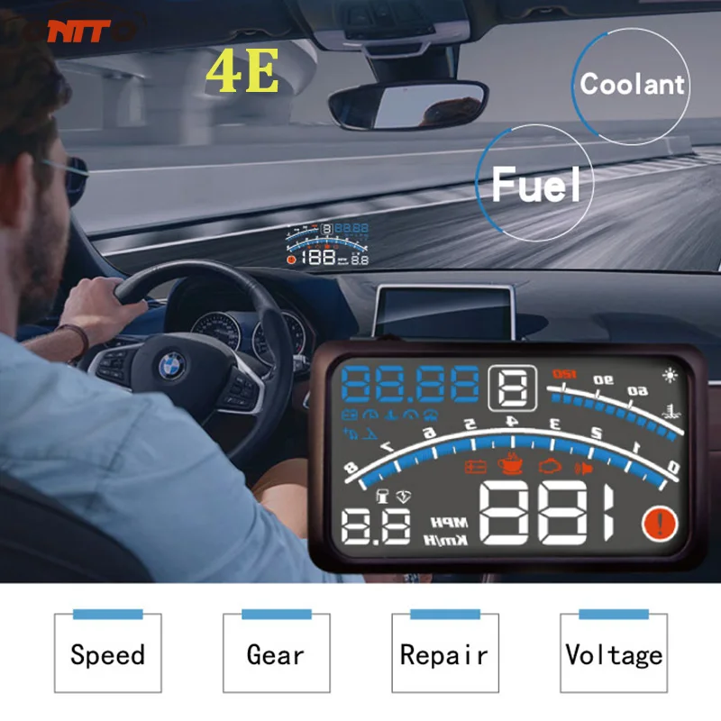 

Good quality 1pcs 4E EUOBD Auto 5.5" HUD Head Up Display Windscreen Projector OBD II Car Data Diagnosis
