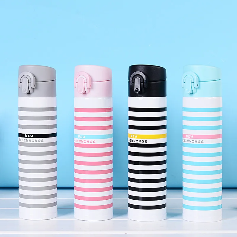 Fashion Lovers Striped Stainless Steel Insulated Cup Korean Fashion Lovers Cute Creative Vacuum