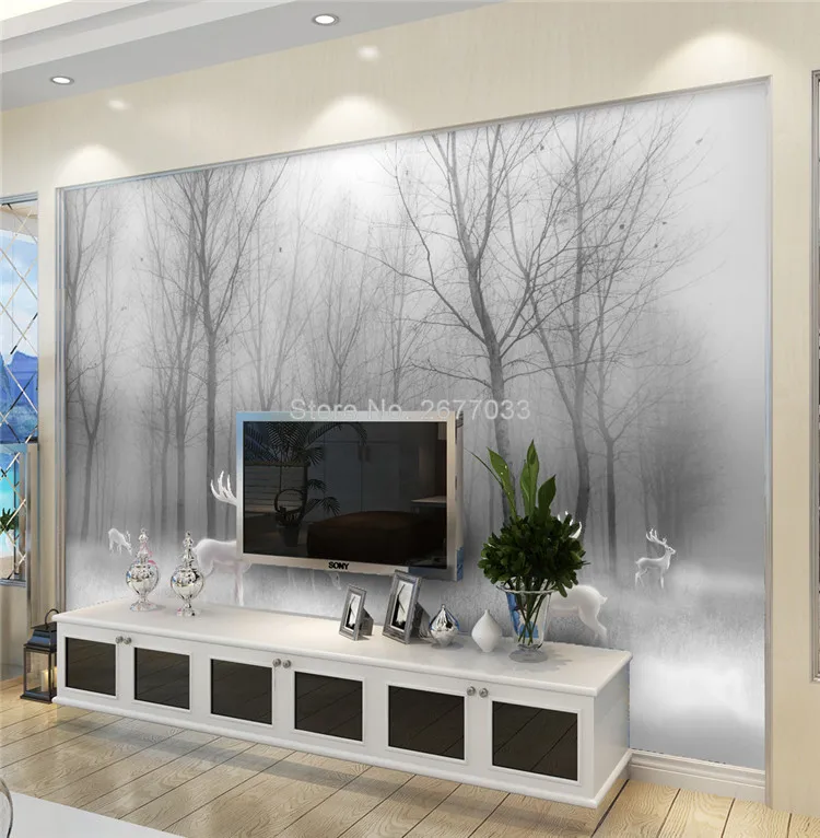 Пользовательские фото обои 3D абстрактный олень лес черный и белый пейзаж фрески стены ткань гостиная ТВ спальня Papel де Parede