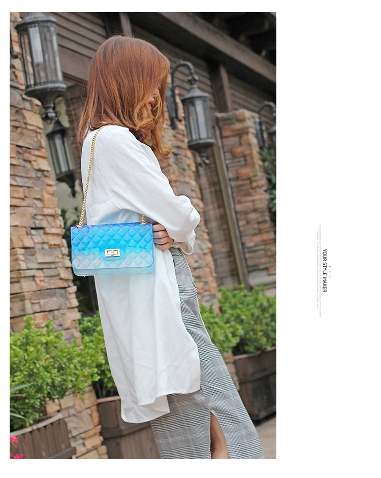 Clear Colorful Transparent jelly Bag Gradient Candy Color Crossbody Bags Designed Ladies Shoulder Chain Messenger Bag