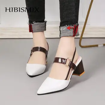 

HIBISMIX Summer Women Mixed Colors Slingbacks 2019 Fashion Pointed Toe Mid High Heels Office Ladies Pumps Plus Size Shoes 2009