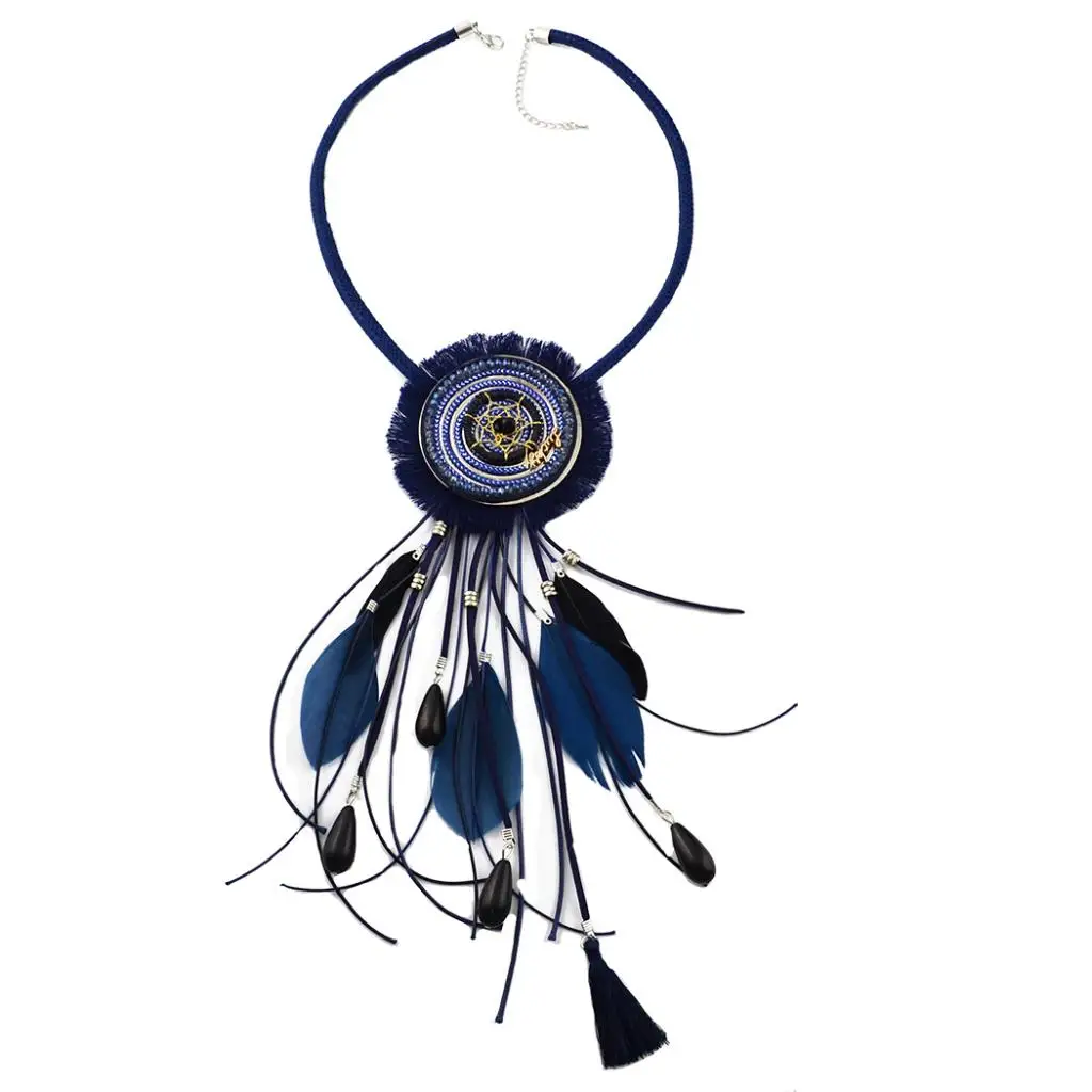 Vintage Statement Dreamcatcher India Tribe Ethnic Tassels Feather Pendant Sweater Necklace Boho Jewelry